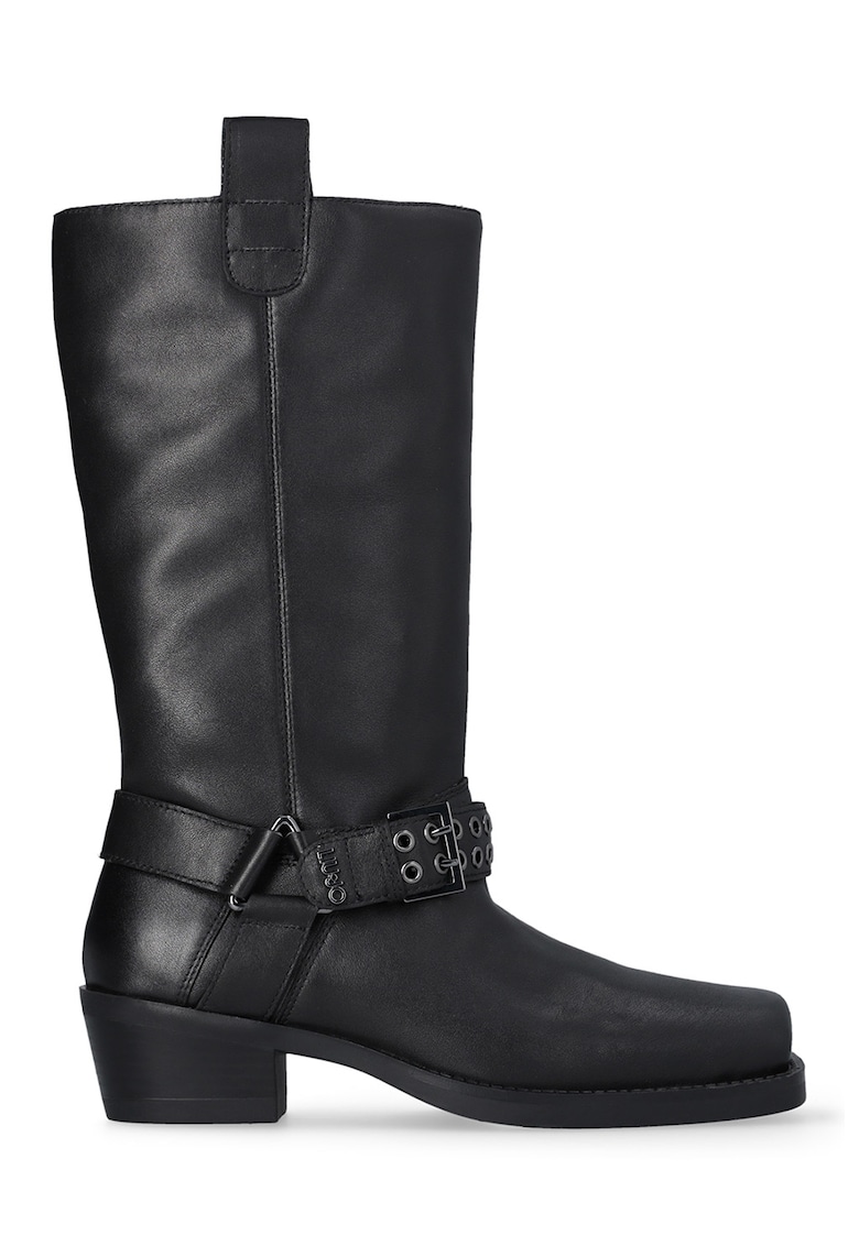 Cizme lungi pana la genunchi de piele cu varf patrat