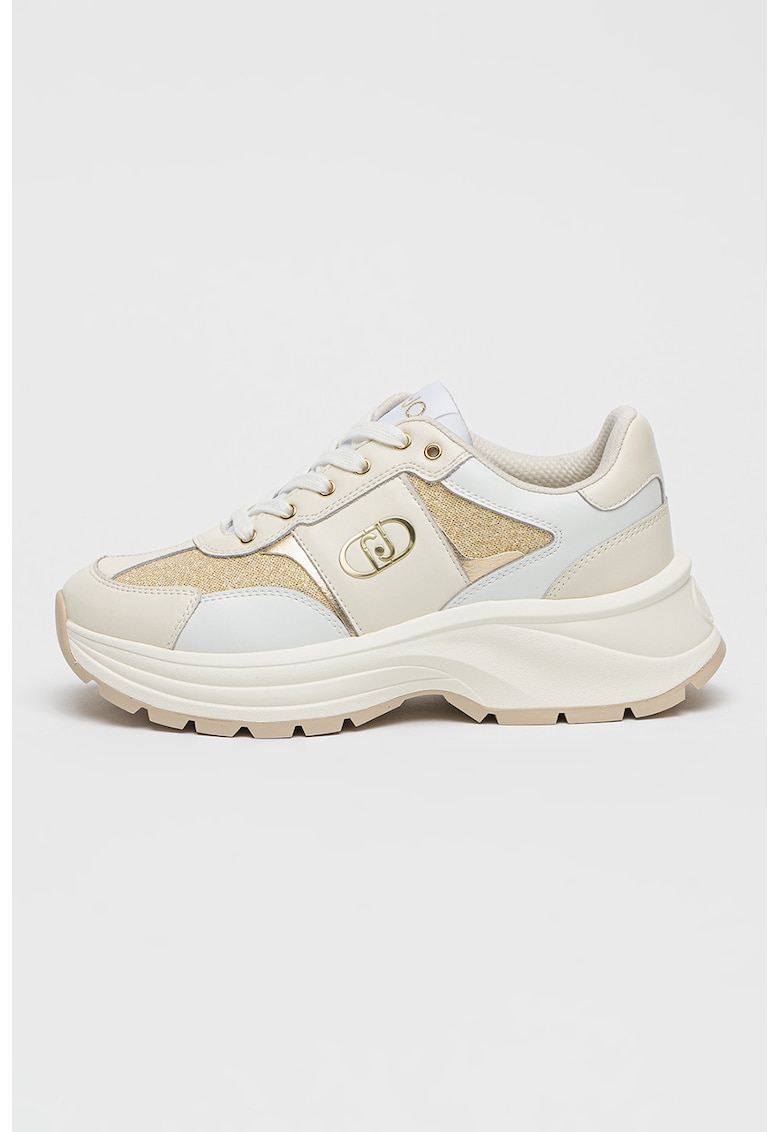 Pantofi sport demiwedge de piele cu aspect stralucitor