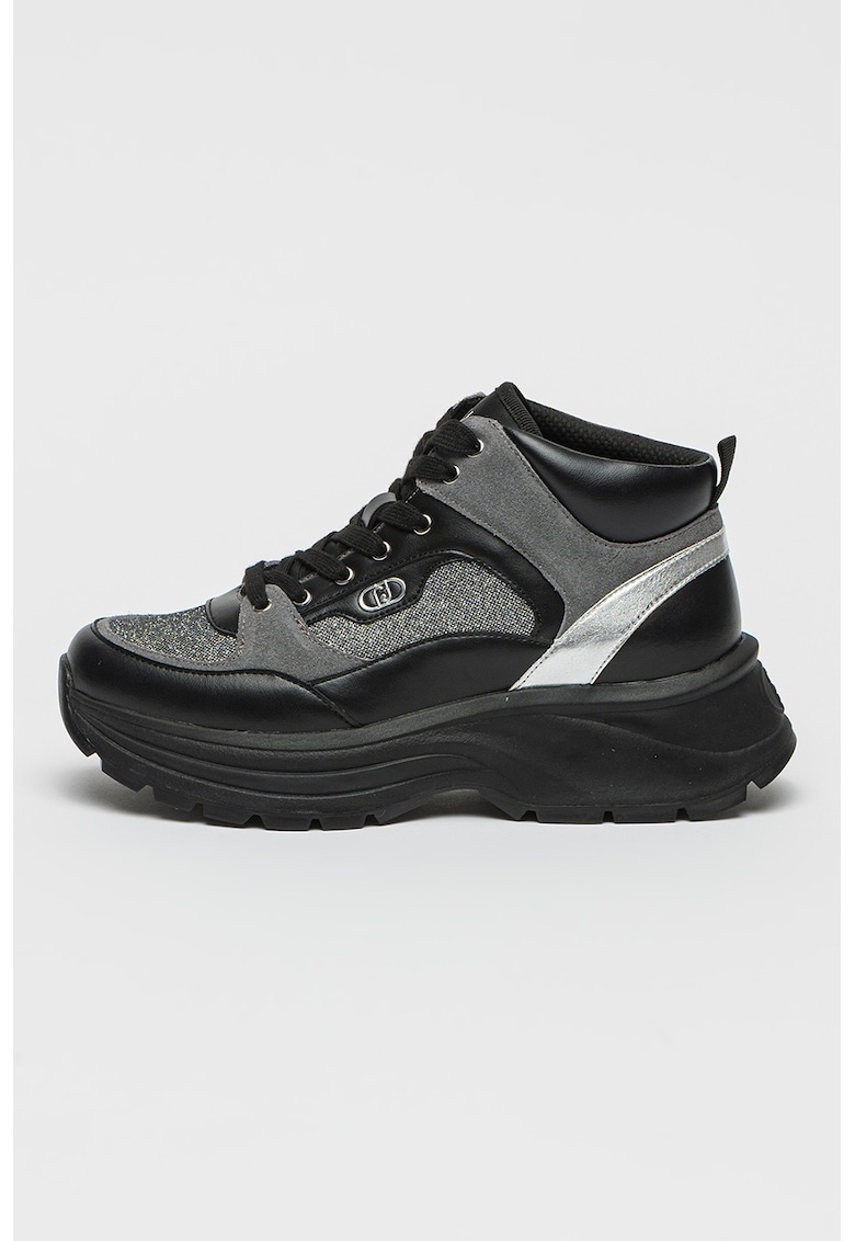 Pantofi sport mid cut cu garnituri stralucitoare - Negru/Argintiu