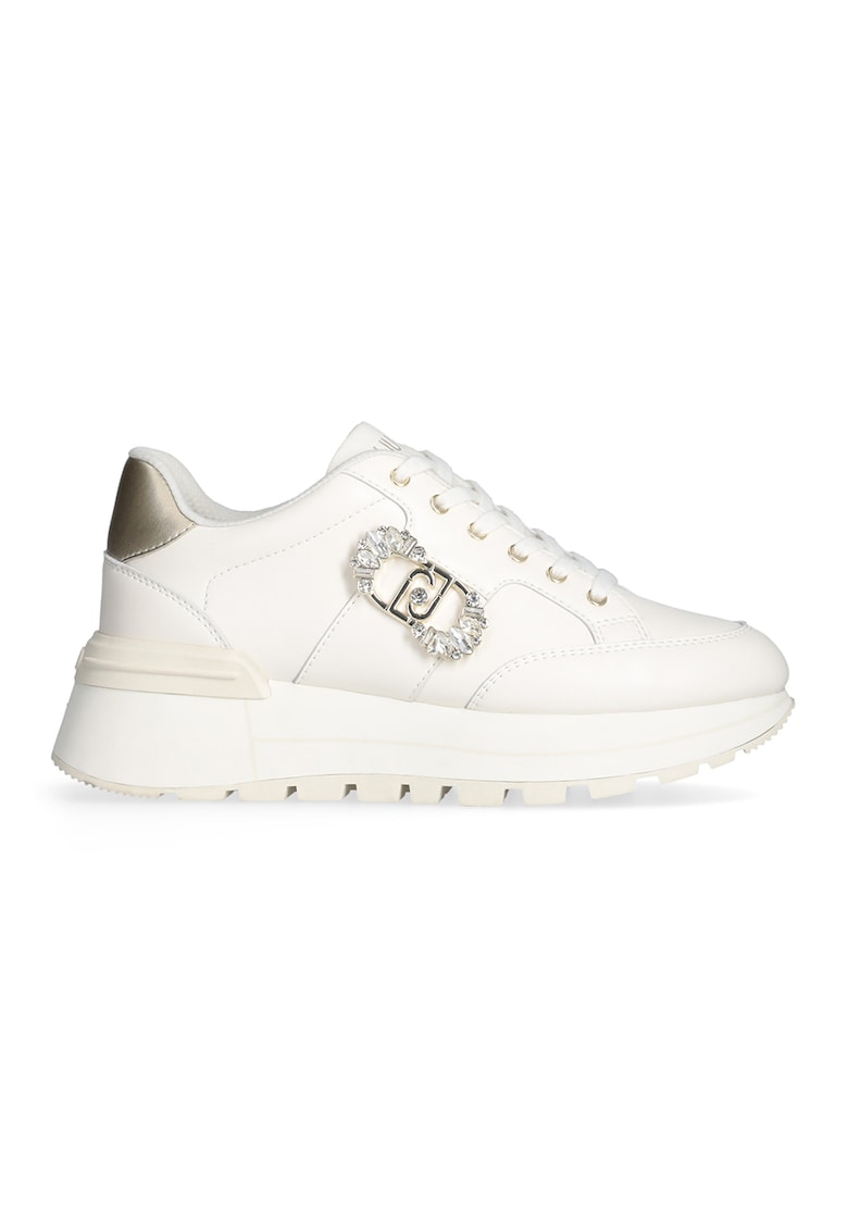 Pantofi sport de piele cu logo din strasuri Pantofi sport de piele cu logo din strasuri