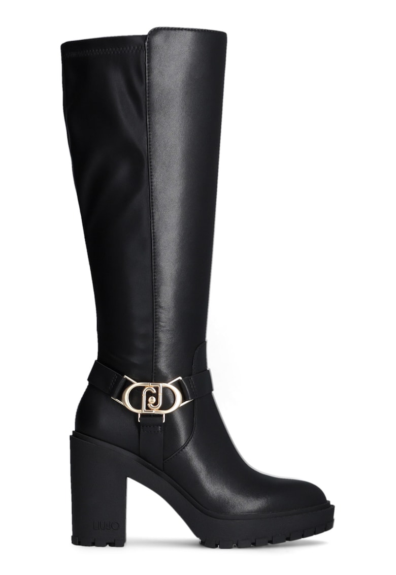 Cizme lungi de piele si piele ecologica cu fermoar