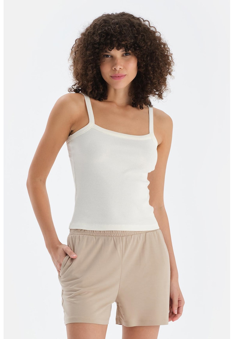 Top elastic cu decolteu patrat - Alb