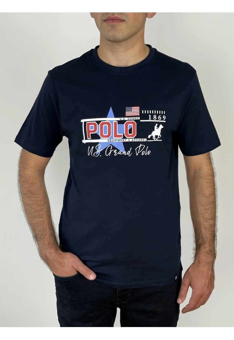 U.S. Grand POLO Tricou barbati cu imprimeu text si logo - Regular fit - Bleumarin inchis -