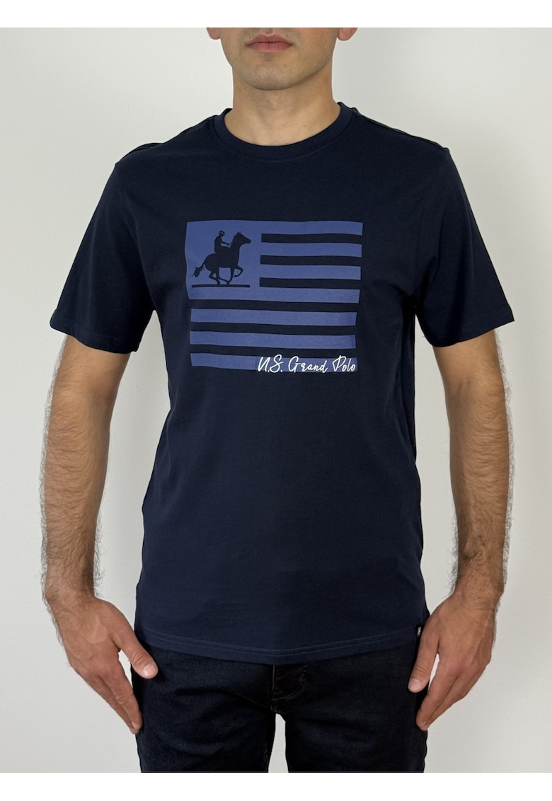 U.S. Grand POLO Tricou barbati cu imprimeu cu logo - Regular fit - Bleumarin inchis