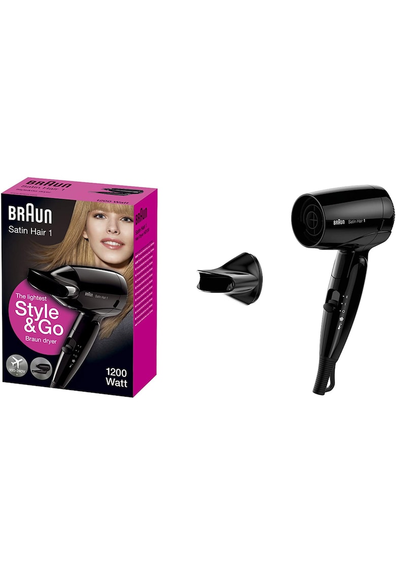 Uscator de par Satin Hair HD 130 - 1200 W - 2 Trepte temperatura - Negru