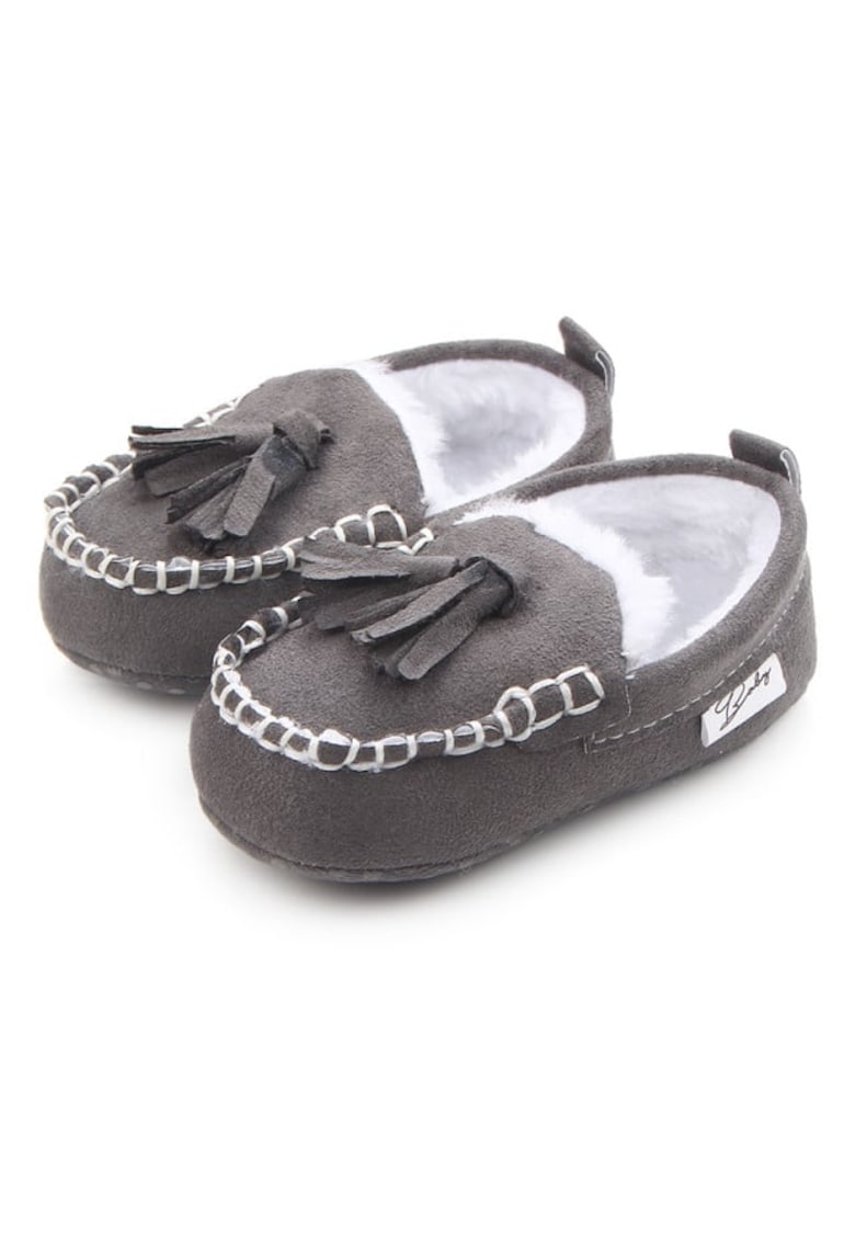 Pantofi Imblaniti - Cu Ciucurei - Elegant - Piele intoarsa - Baieti - Fara inchidere - Gri - 6-12 luni - 19- 0