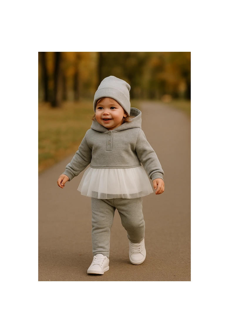 Set de trening 2 piese: bluza cu gluga si urechi - cu tull - si pantaloni -  - Little Ballerina - pentru fetite Set de trening 2 piese: bluza cu gluga si urechi - cu tull - si pantaloni -  - Little Ballerina - pentru fetite