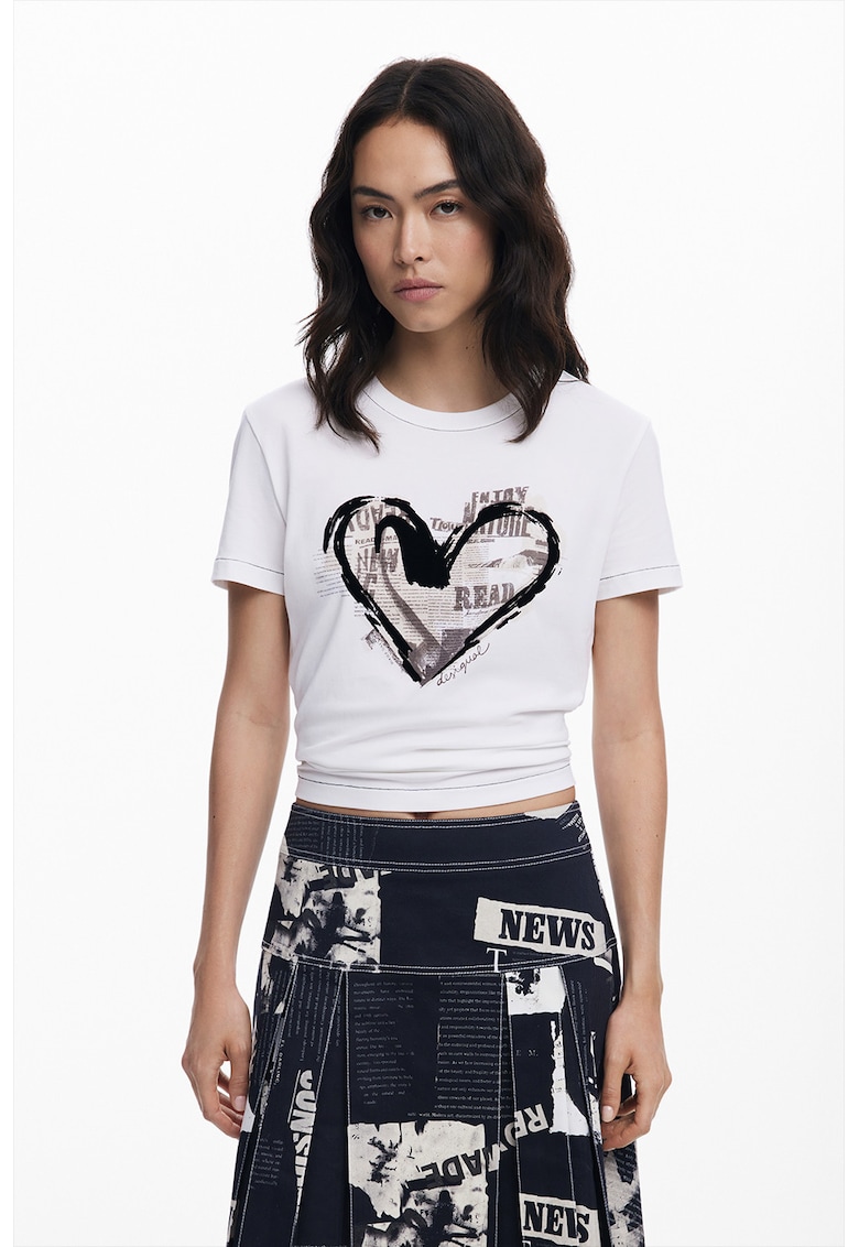 Tricou din amestec de bumbac cu imprimeu cu inimi