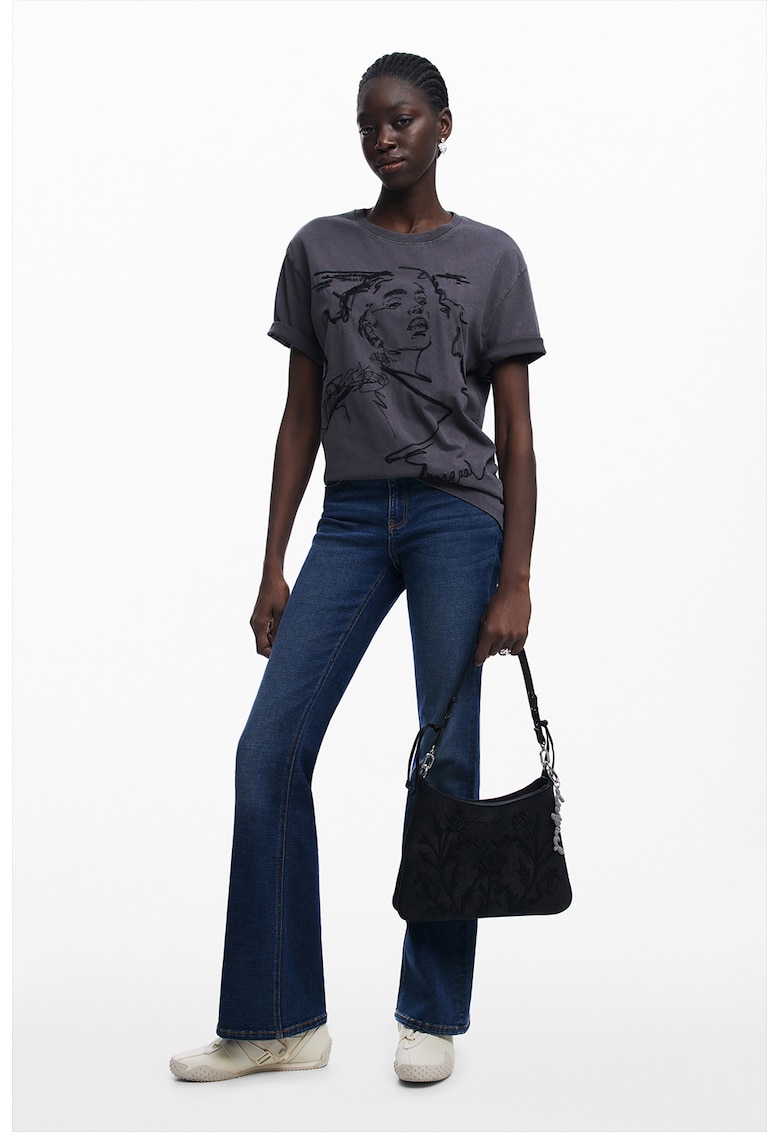 Tricou de bumbac cu imprimeu - Negru/Gri antracit