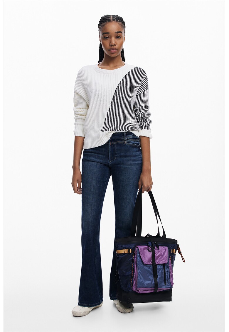 Pulover din amestec de bumbac cu aspect contrastant