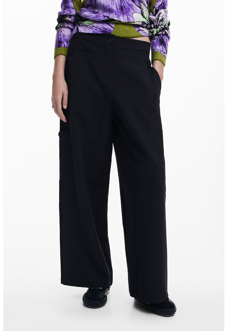 Pantaloni drepti cu talie medie - Negru