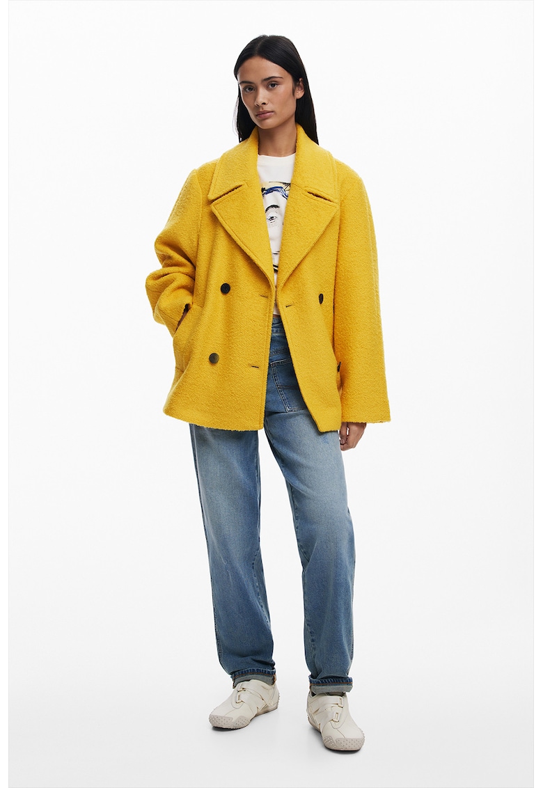 Palton din amestec de lana cu buzunare laterale
