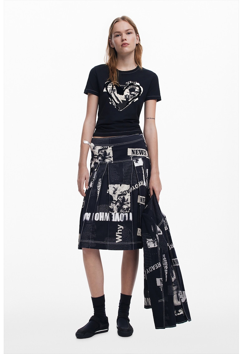 Tricou din amestec de bumbac cu imprimeu cu inimi