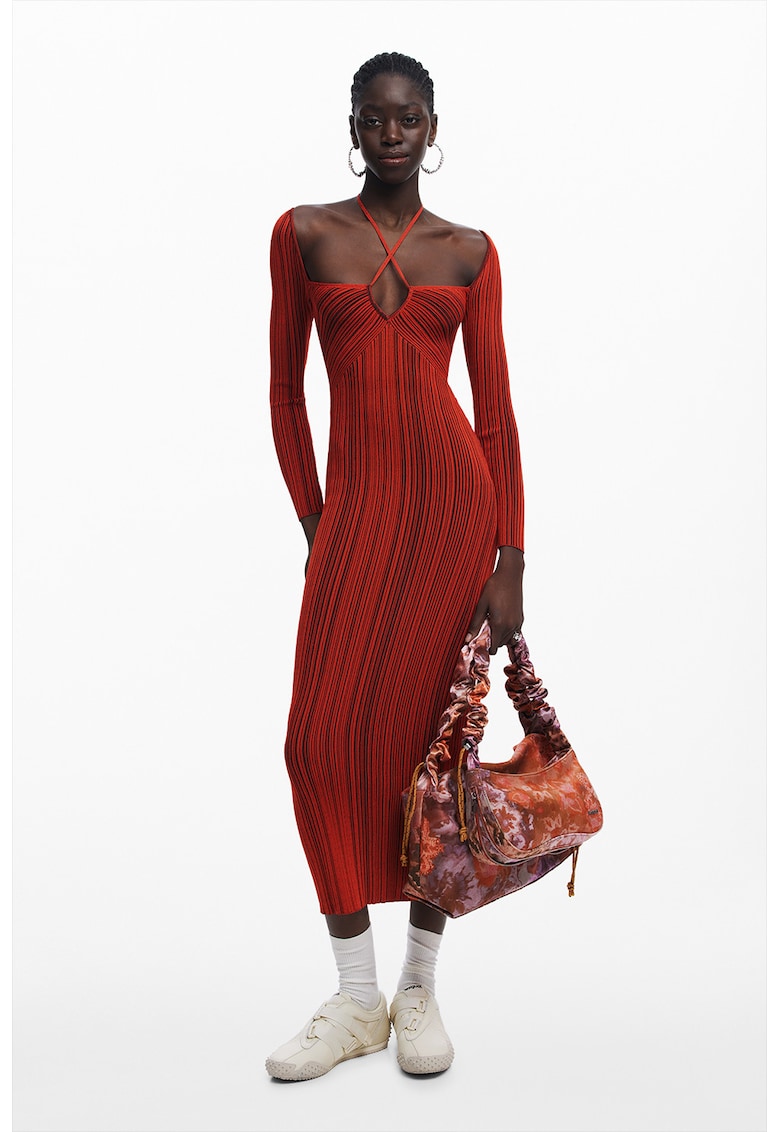 Rochie cu dungi si maneci lungi