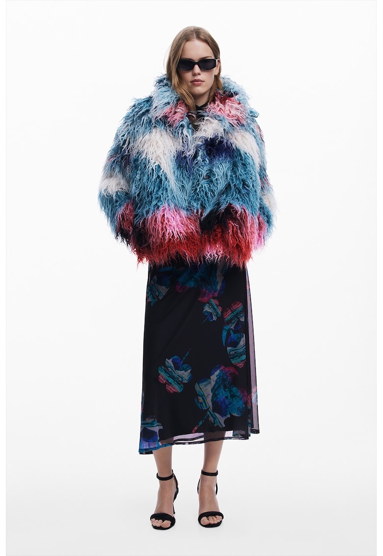 Jacheta cu blana sintetica si model tie-dye