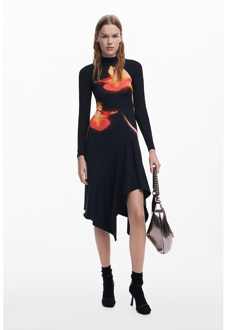 Rochie din amestec de bumbac cu terminatie asimetrica