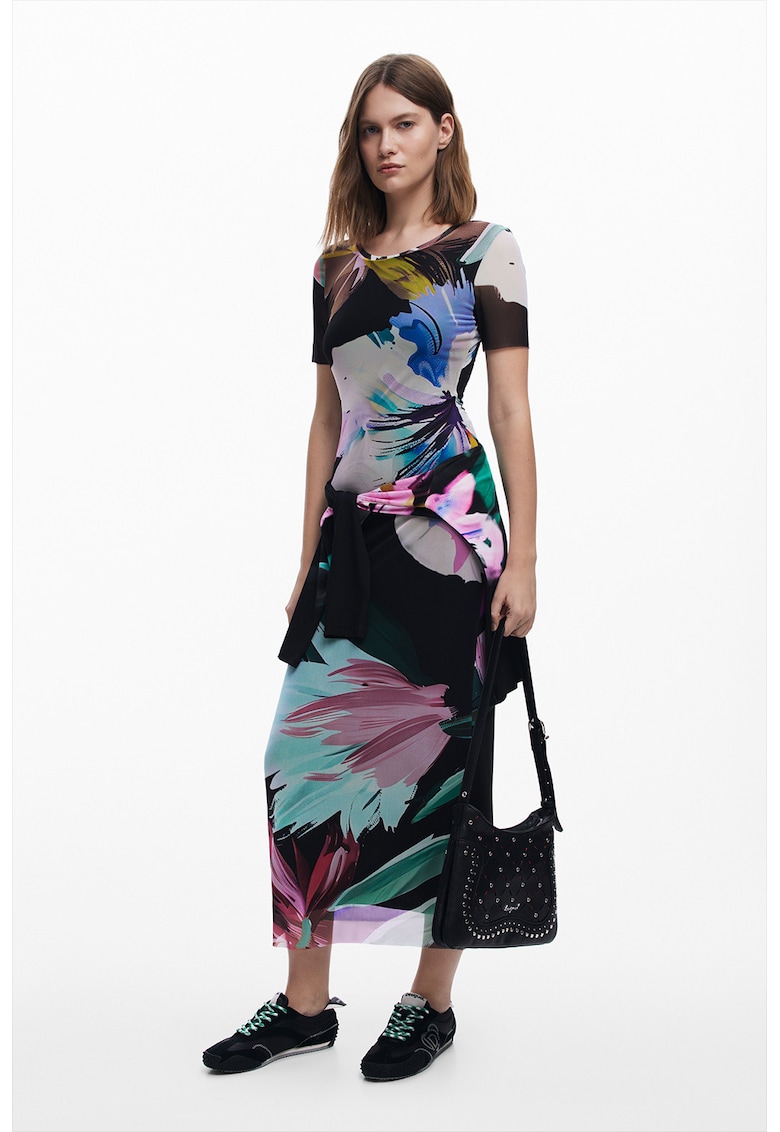 Rochie cu imprimeu floral si maneci scurte