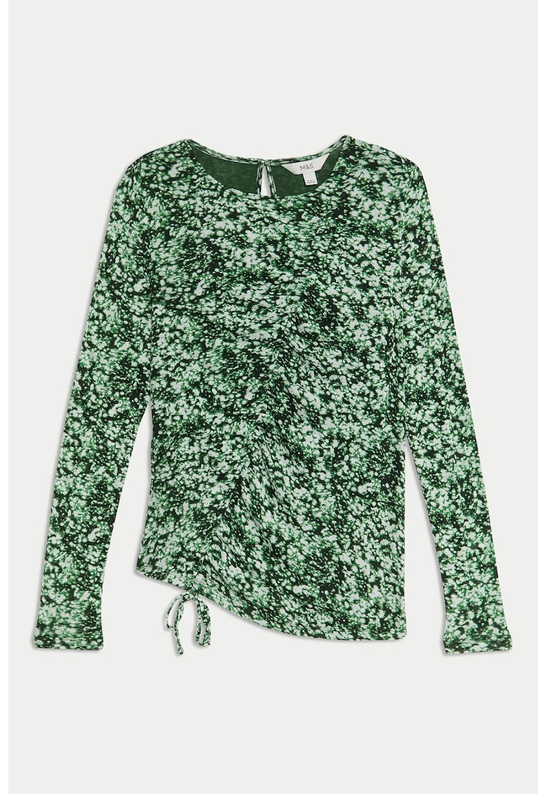 Bluza asimetrica cu snur - Verde/Alb murdar