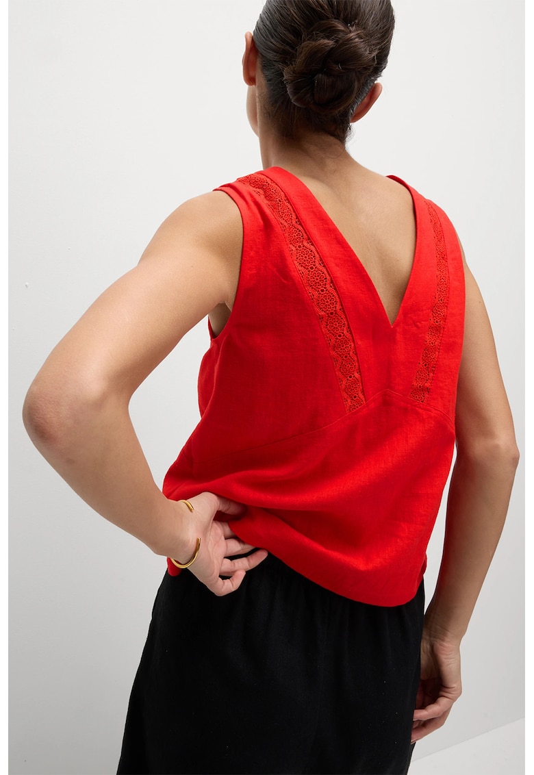 Top din amestec de in cu broderie