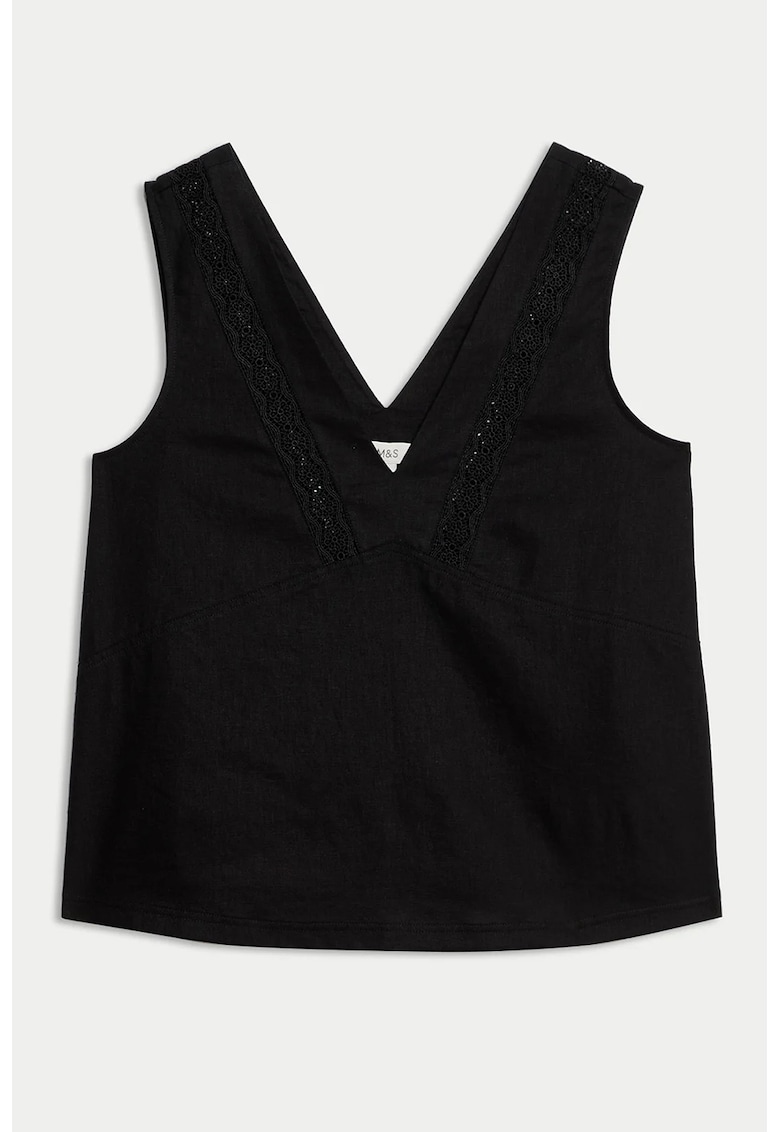 Top din amestec de in cu broderie