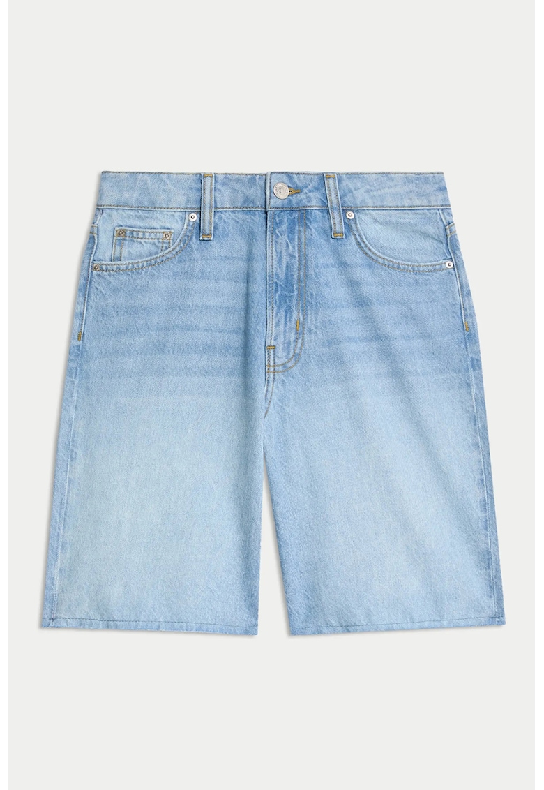 Bermude de denim cu talie inalta - Albastru glaciar