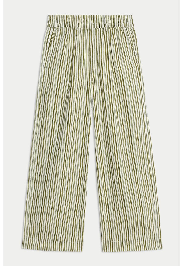 Marks Spencer Pantaloni drepti din amestec de in - Alb/Maro/Verde pal
