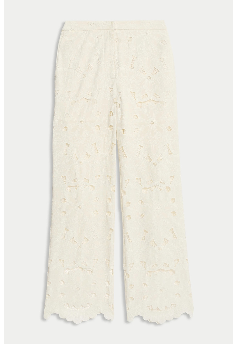 Pantaloni din dantela cu talie inalta - Alb murdar