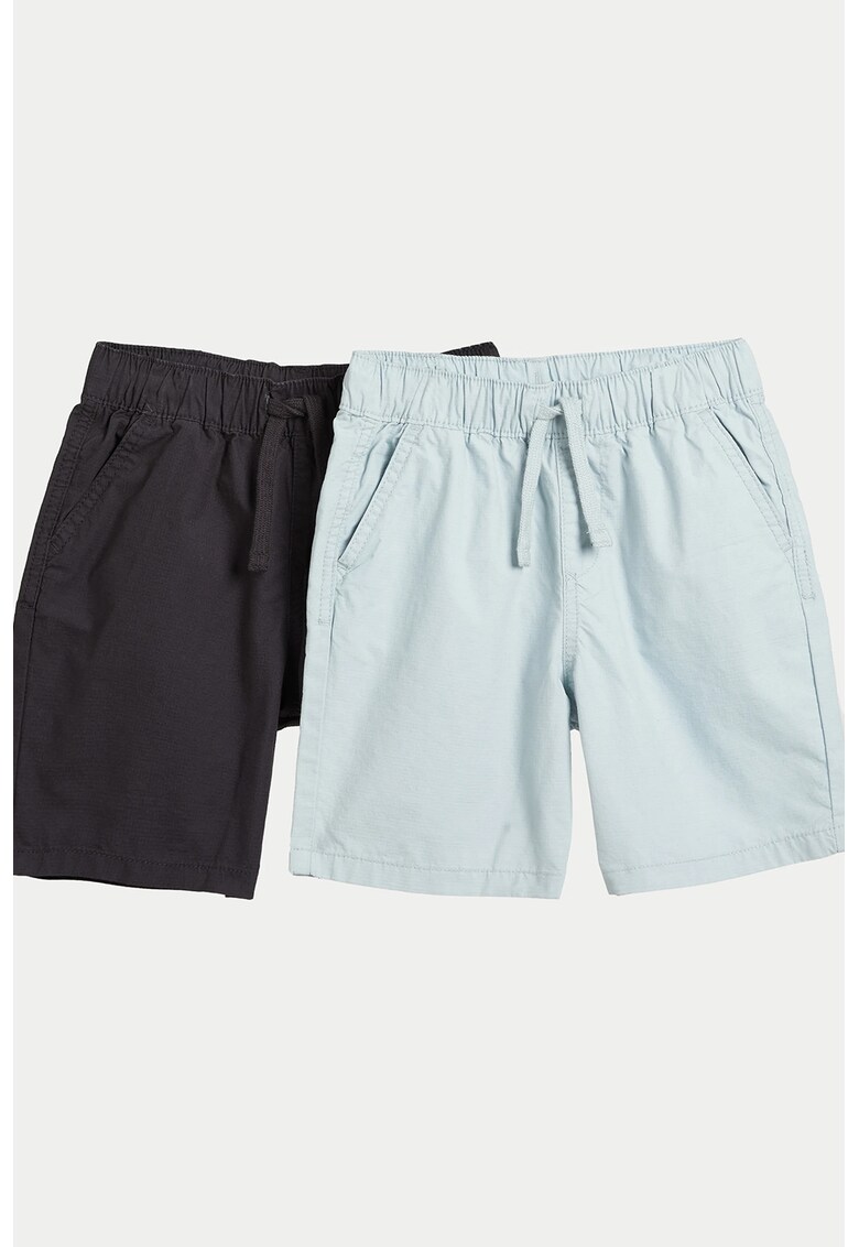 Set de pantaloni scurti de bumbac - 2 perechi - Albastru glaciar/Gri inchis