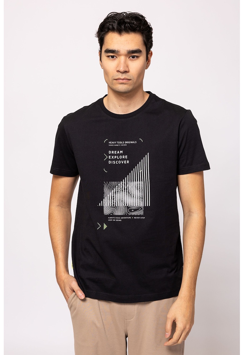 Tricou de bumbac cu text si imprimeu grafic Magro - Negru