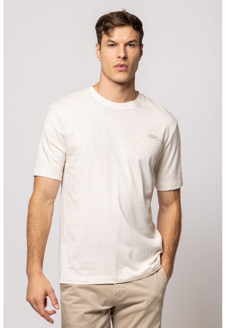 Tricou din bumbac cu decolteu la baza gatului - Crem