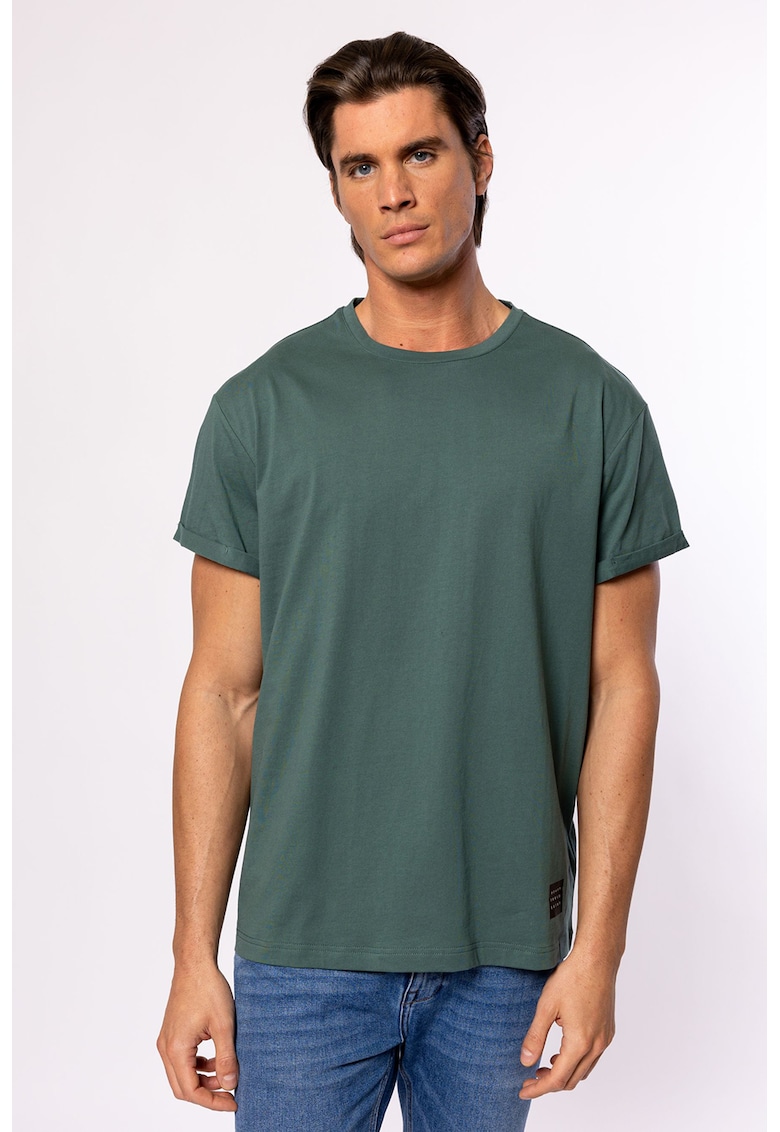 Tricou de bumbac cu decolteu la baza gatului Meren - Verde feriga