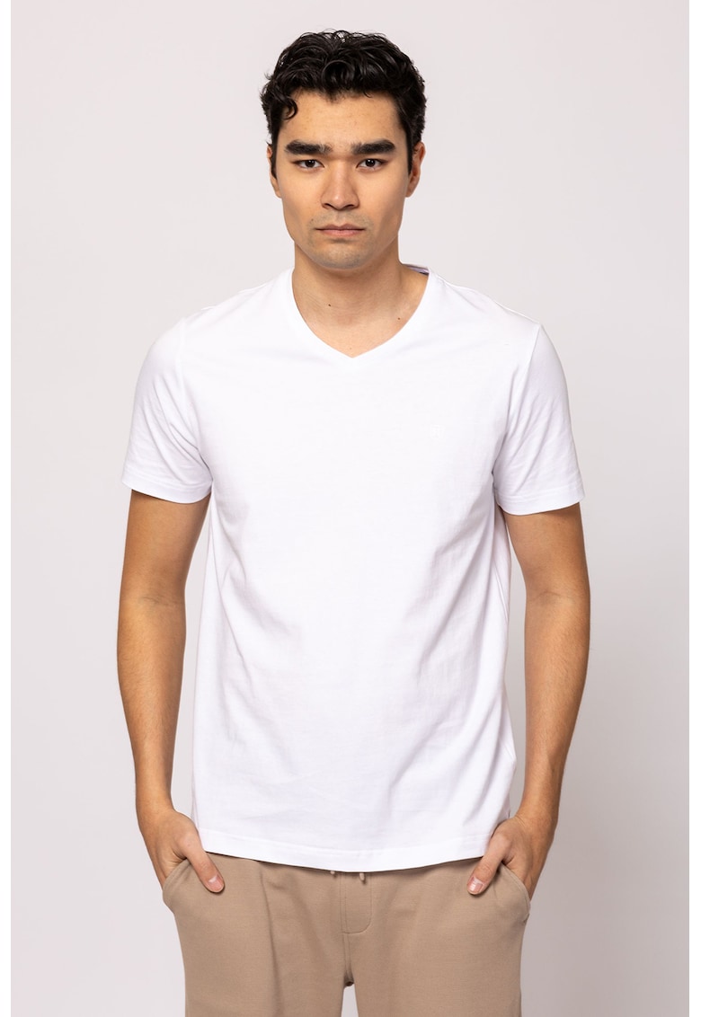 Tricou cu decolteu in V si model uni Money