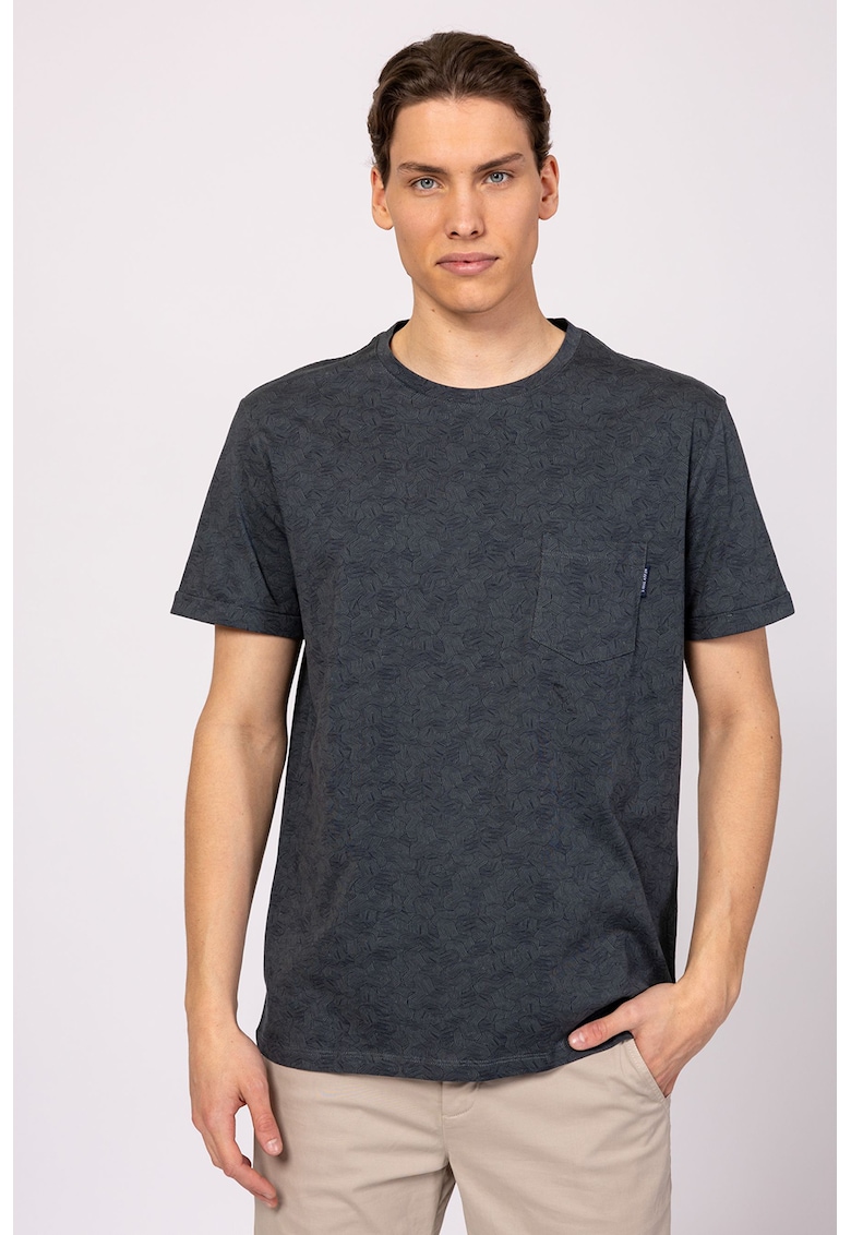 Tricou cu decolteu la baza gatului si buzunar aplicat pe piept Majda