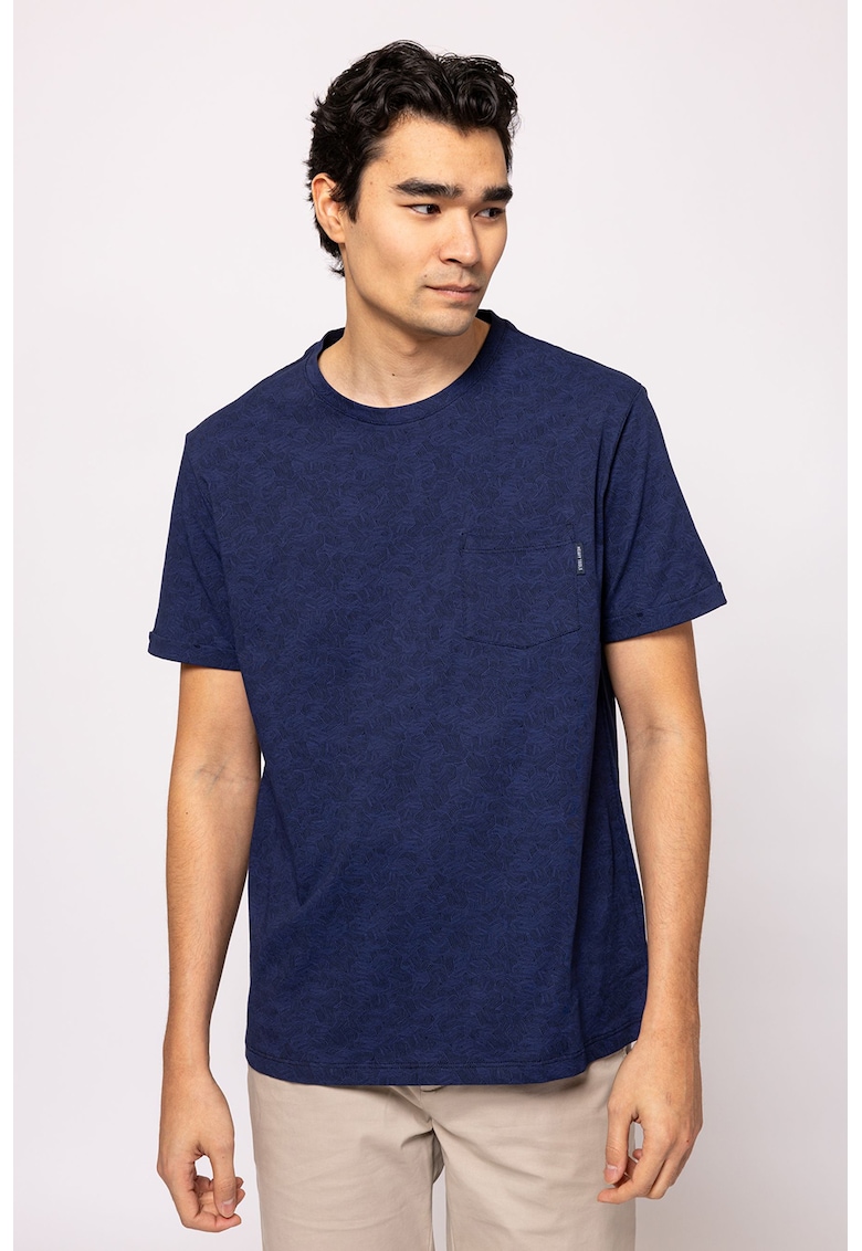 Tricou cu decolteu la baza gatului si buzunar aplicat pe piept Majda