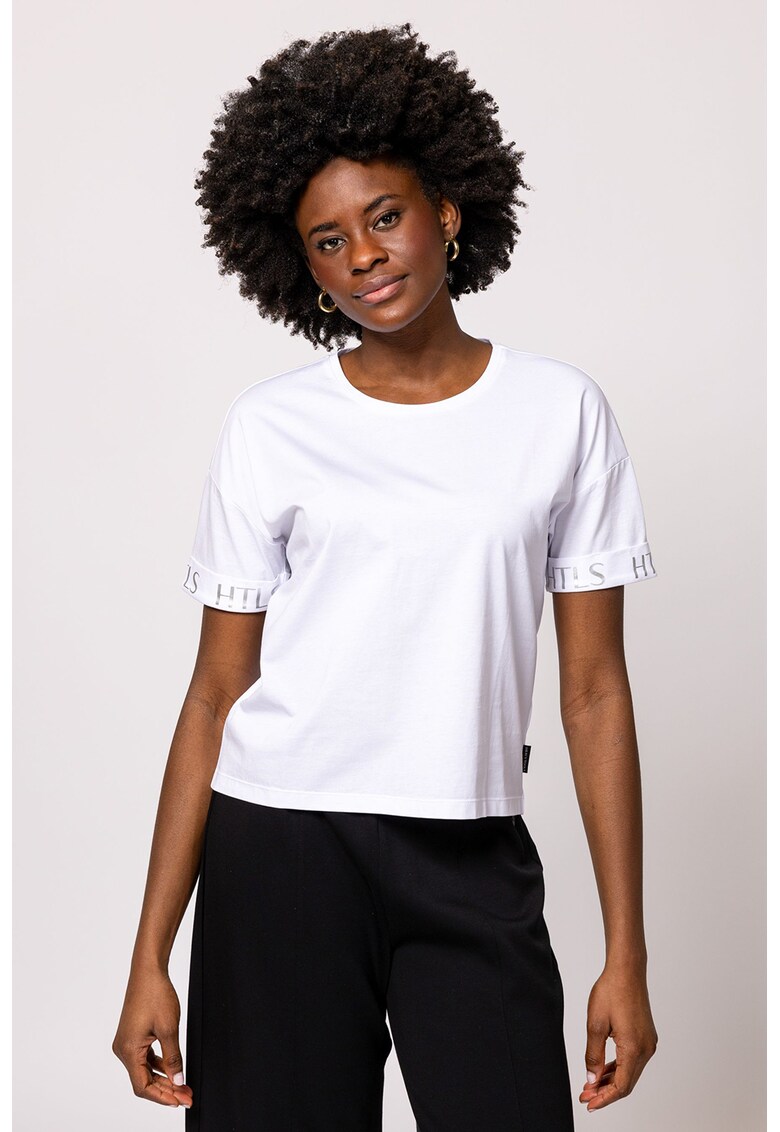 Tricou cu model uni si decolteu la baza gatului Morell - Alb optic