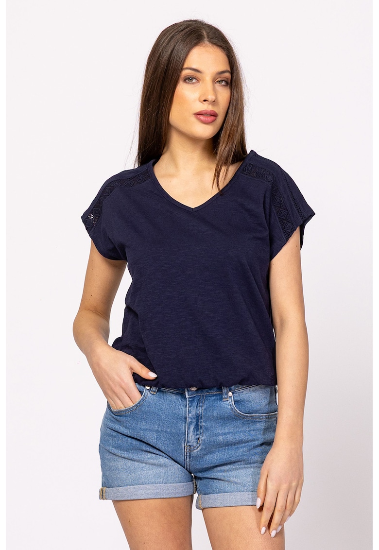 Tricou din bumbac cu decolteu in V Mudla - Bleumarin