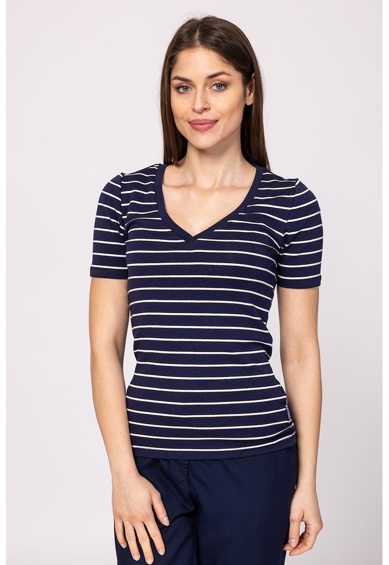 Tricou din amestec de modal cu decolteu in V si model in dungi Mistry
