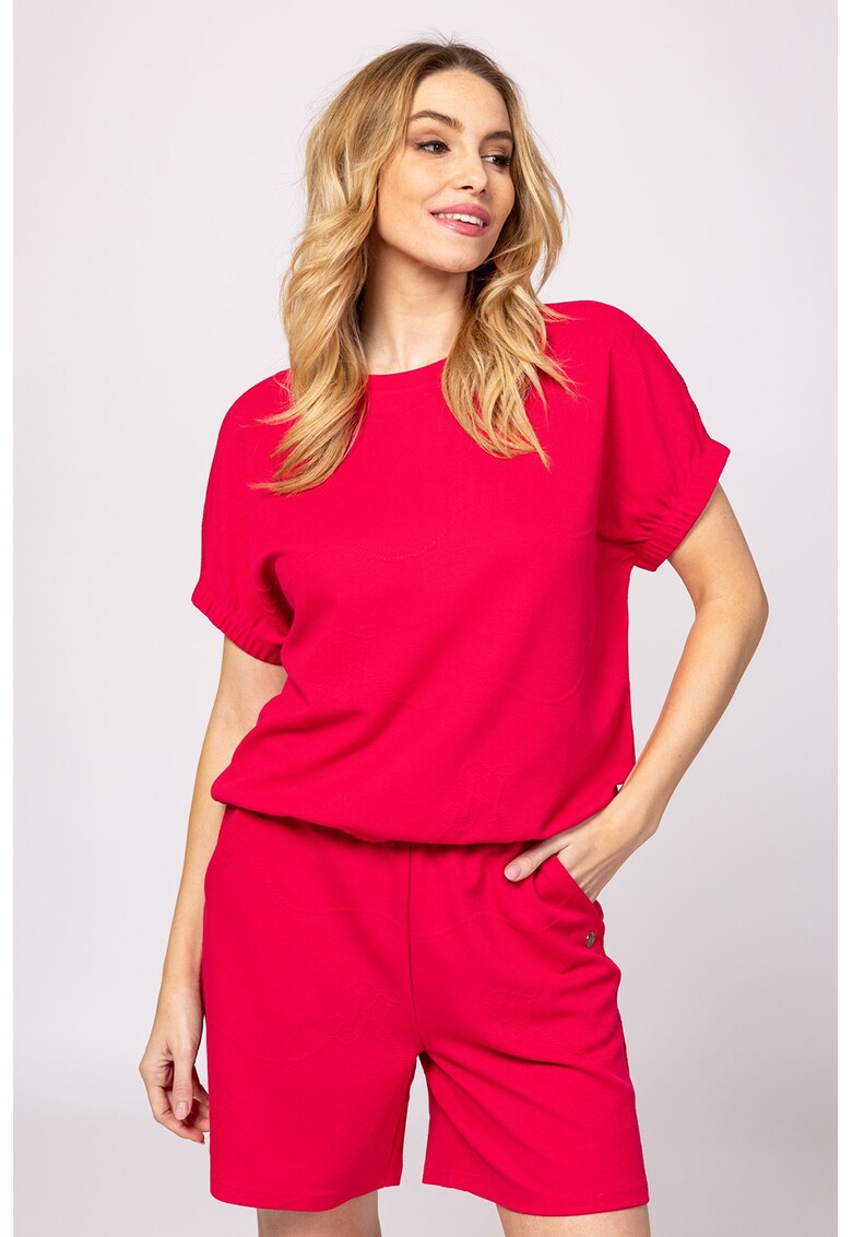 Tricou cu model uni si decolteu la baza gatului Molin - Rosu vermillion