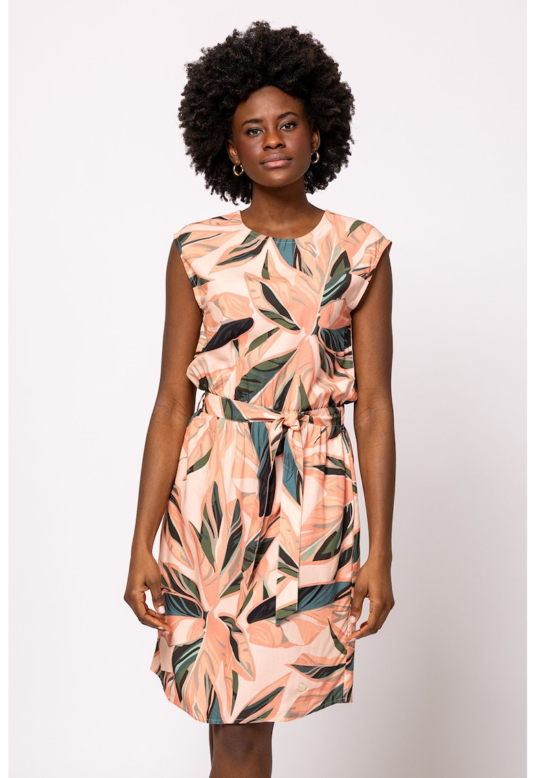 Rochie model VAFURDIS25 - maneci scurte - decolteu rotund - roz - 100% vascoza