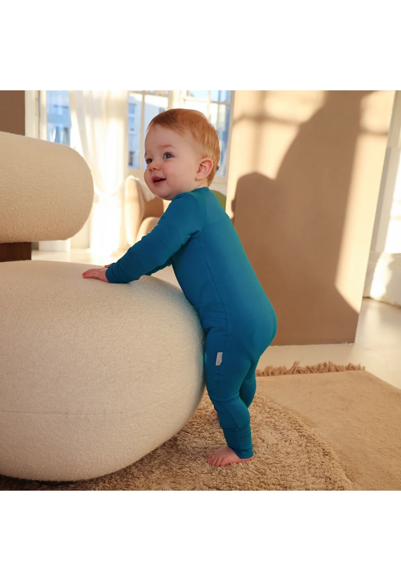 Pijamale lungi din bambus cu fermoar reversibil -  - Solid Teal - Albastru Marin - pentru baietei