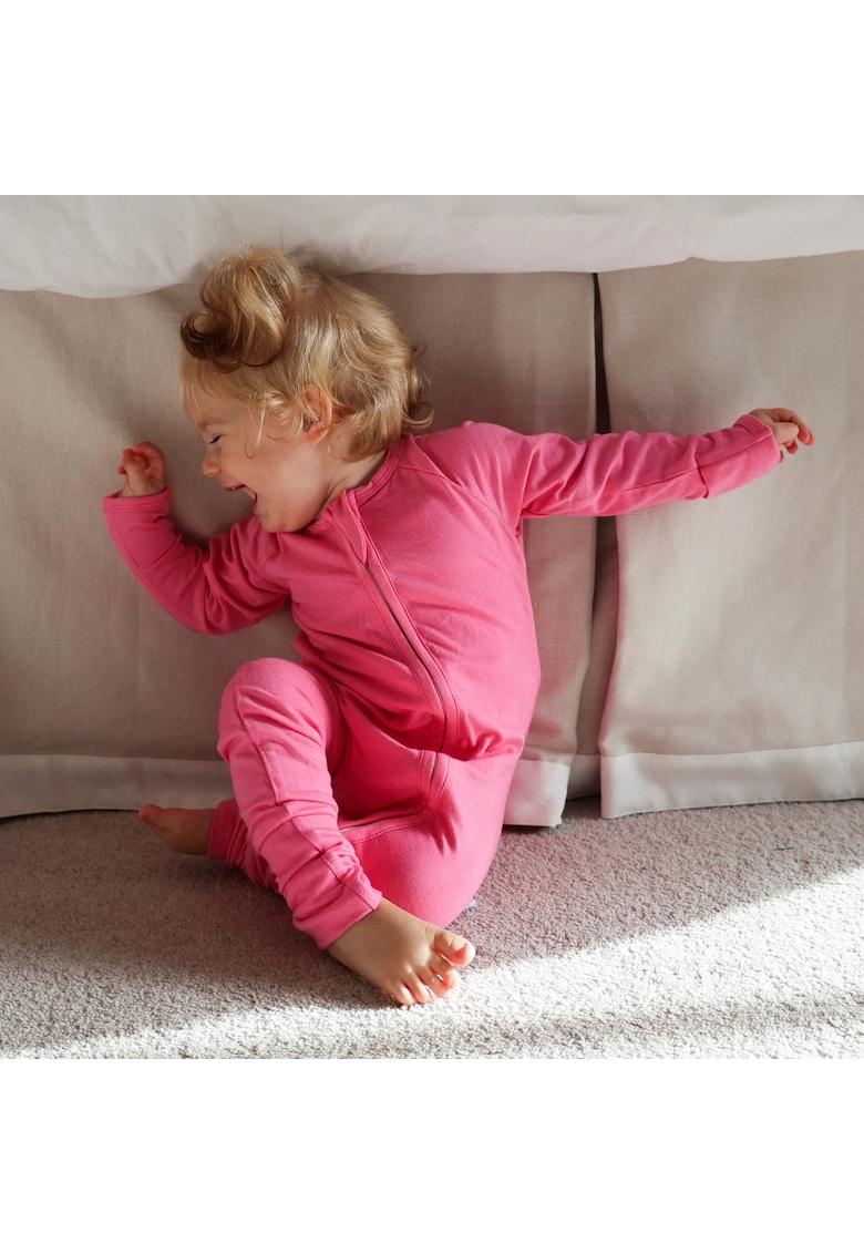 Pijamale lungi din bambus cu fermoar reversibil -  - Solid Bright Pink - Roz - pentru fetite