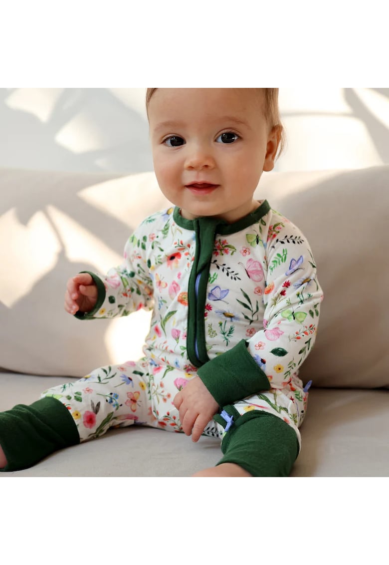 Pijamale lungi din bambus cu fermoar reversibil -  - Butterfly - Multicolor Verde - pentru fetite Pijamale lungi din bambus cu fermoar reversibil -  - Butterfly - Multicolor Verde - pentru fetite