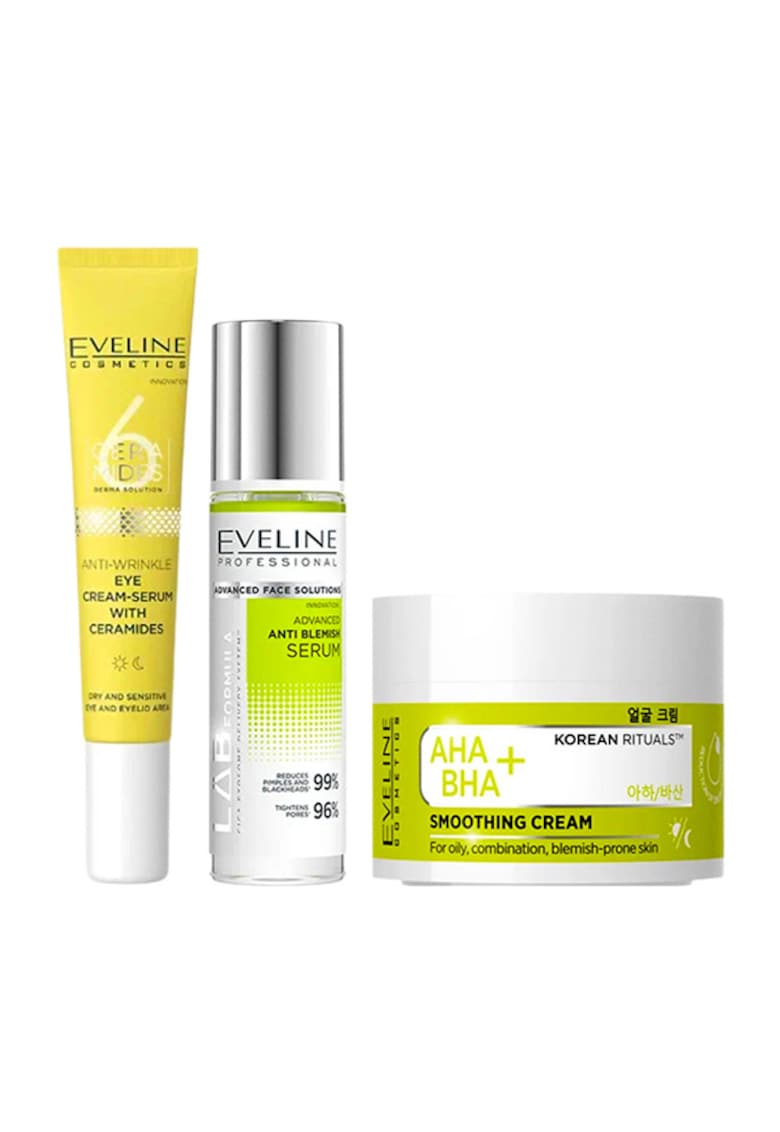Set  cu Crema de netezire AHA + BHA Korean Rituals 50 ml - Ser anti-imperfectiuni LAB Formula Advanced 30 ml si Crema-ser antirid pentru ochi 6 Ceramide 20 ml