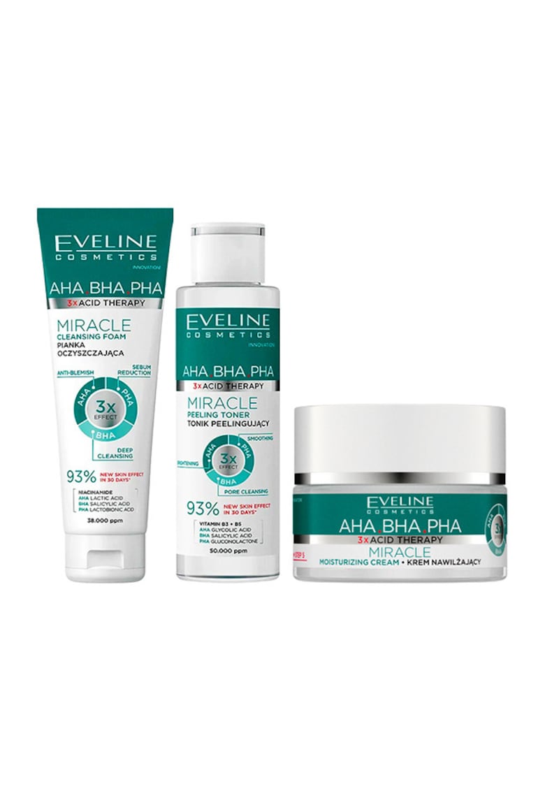 Set  Miracle cu Crema hidratanta 50 ml - Spuma de curatare 150 ml si Toner exfoliant 200 ml