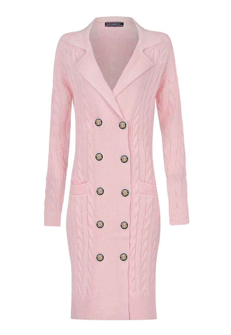 Rochie midi tricotata cu doua randuri de nasturi