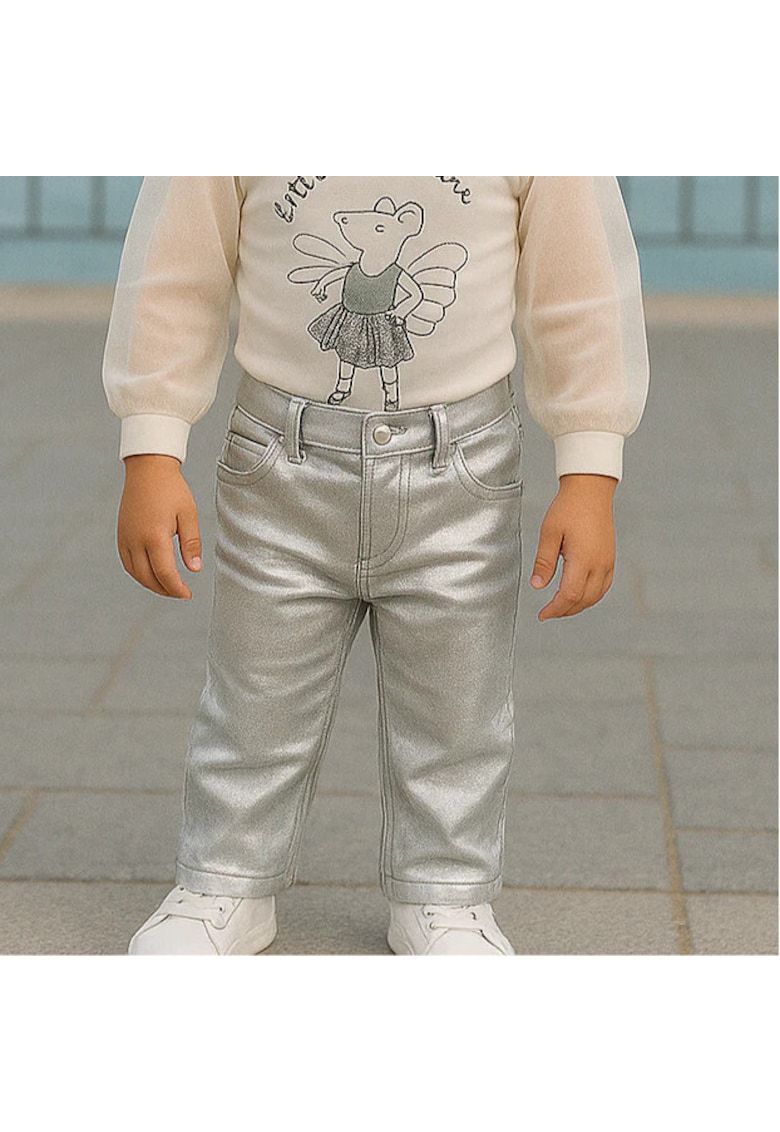Blugi drepti cu folie argintie - - Little Ballerina - Gri - pentru fetite - Gri
