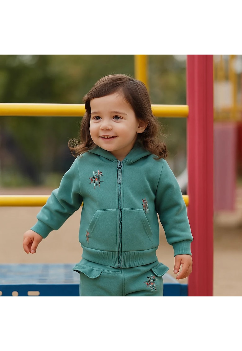 Hanorac gros cu gluga si fermoar -  - Retro Journey - Verde - pentru fetite