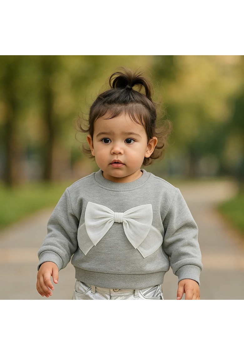 Bluza groasa cu maneca lunga si fundita din tull -  - Little Ballerina - Gri Melanje - pentru fetite
