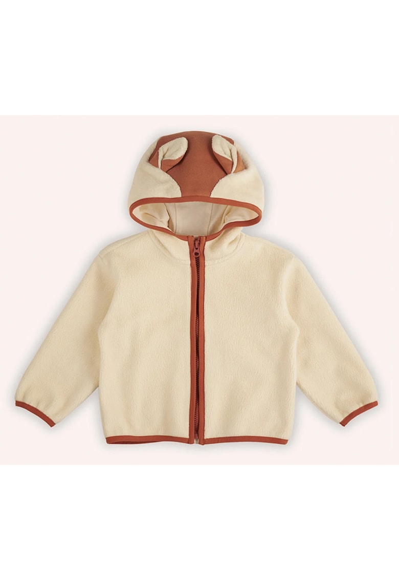 Hanorac de plus - cu gluga si fermoar -  - Fox Club - Bej - pentru fetite si baieti
