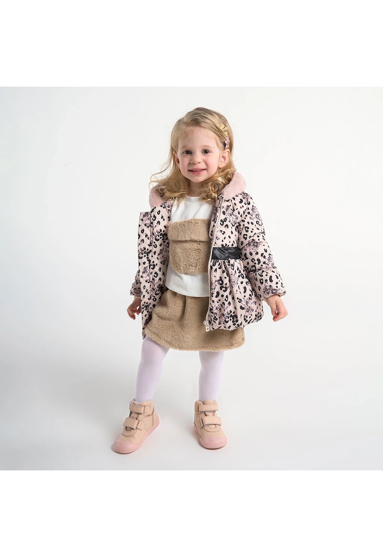 Geaca groasa cu blanita - cu gluga si curea in talie -  - Baby - Bej - Animal Print - pentru fetite